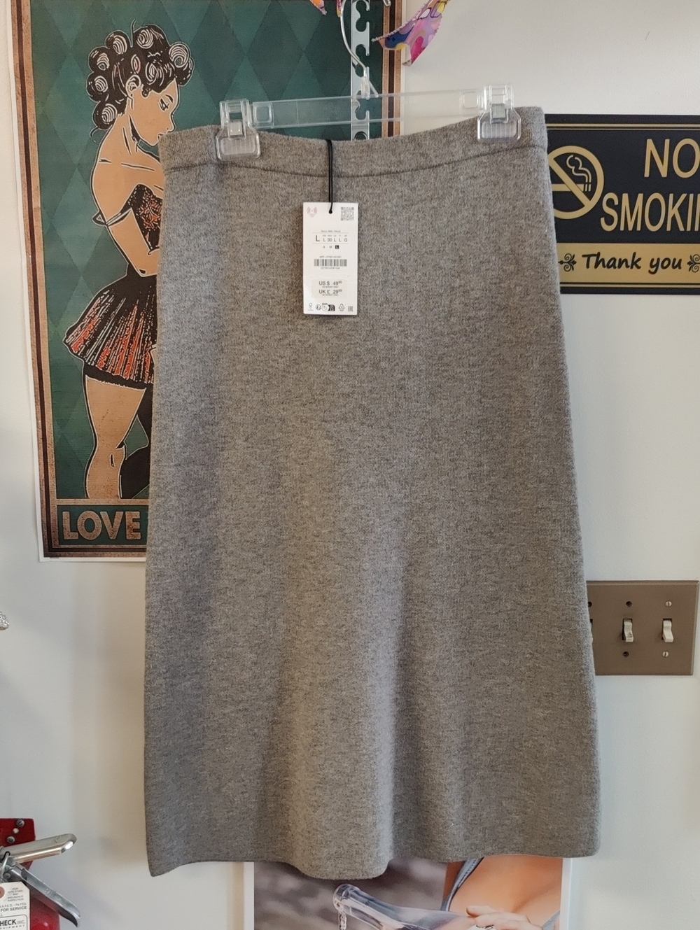 Classic Beige Grey Knit A-Line Skirt